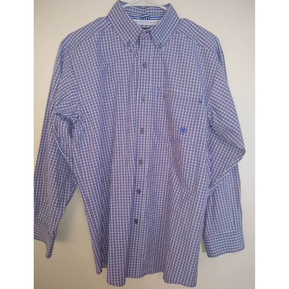 Ariat Pro Series Blue Black Plaid Button Down Long Sleeve Vented Shirt Small